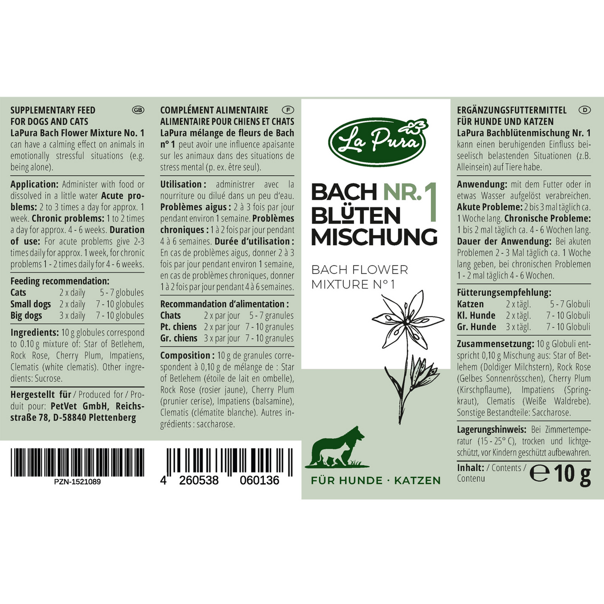LaPura Bachblüten Nr. 1 - 10 g (ca. 1200 Globuli)