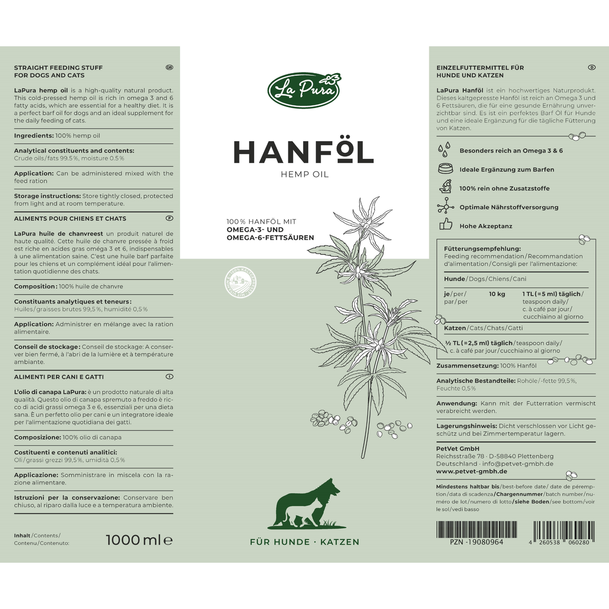 LaPura Hanföl für Hunde und Katzen