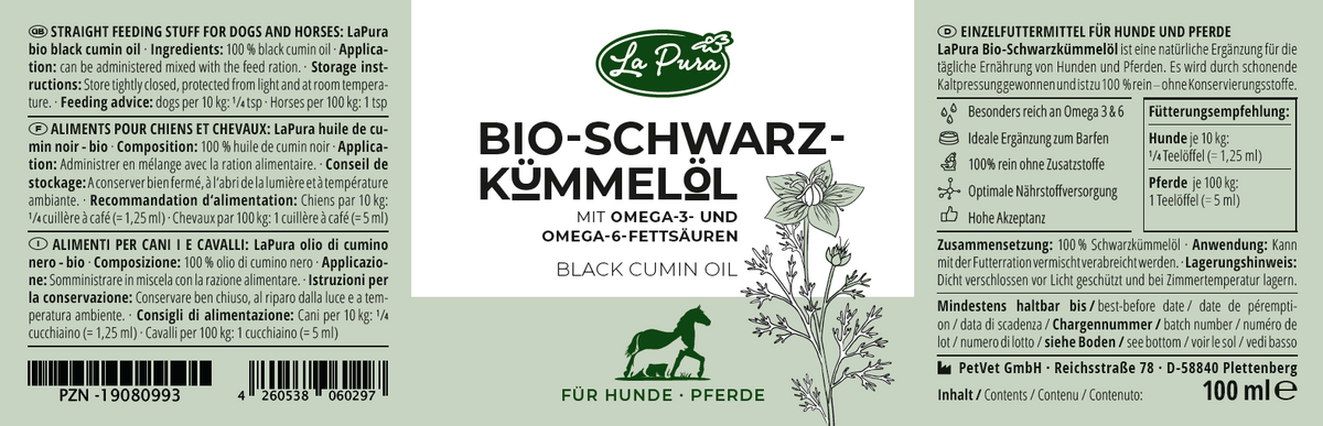 LaPura Bio-Schwarzkümmelöl für Hunde und Pferde