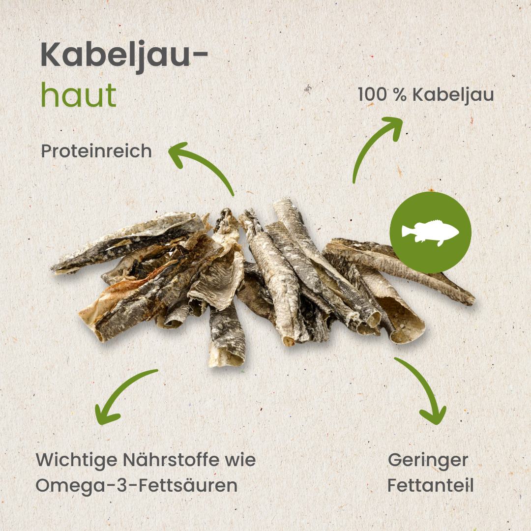 Kabeljau-Haut, geschnitten