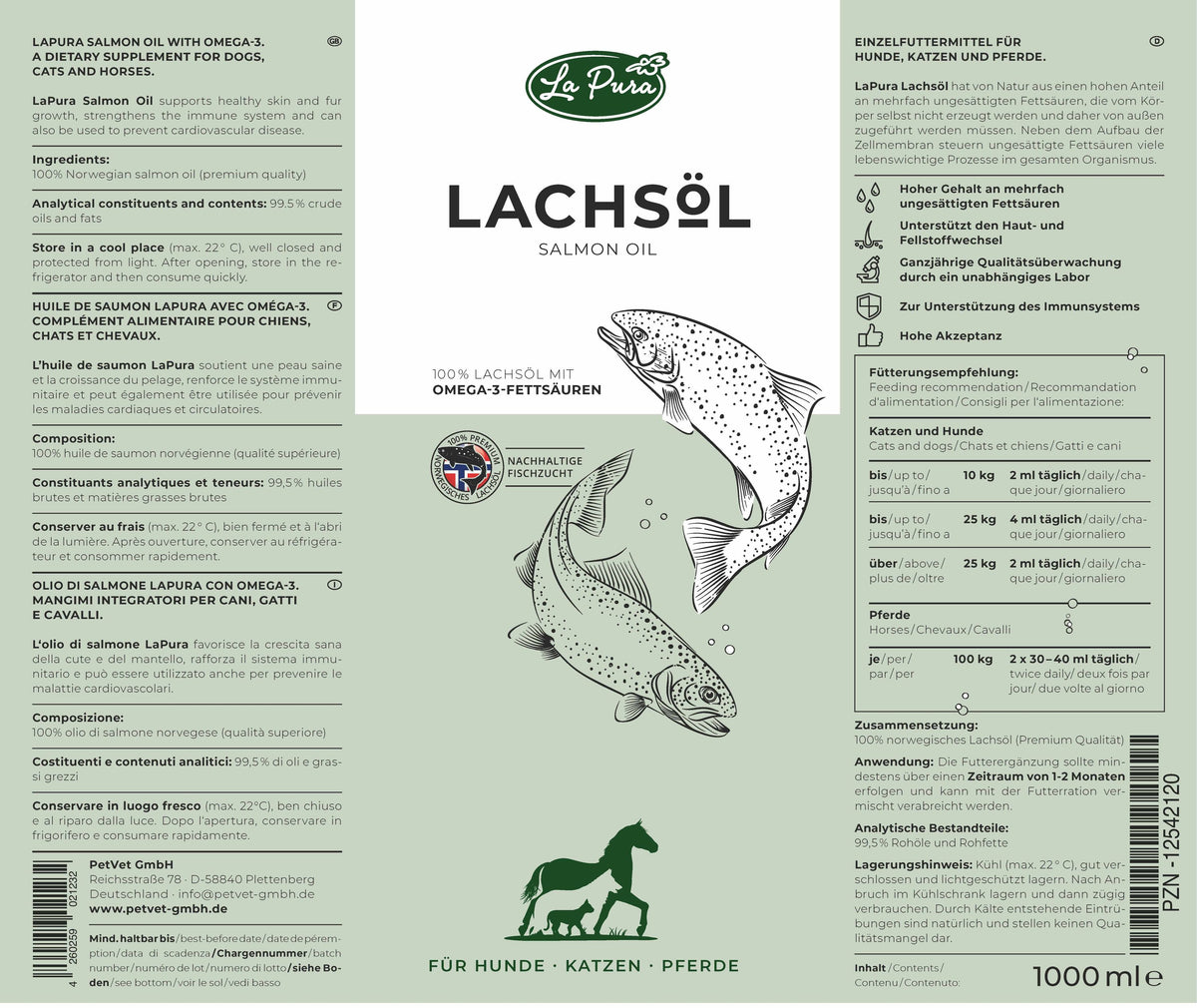 LaPura Lachsöl für Hunde, Katzen und Pferde